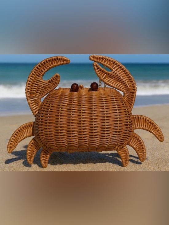 Handbags - New Tommy Bahama Woven Crab-Shaped Rattan Beach Bag - Brown